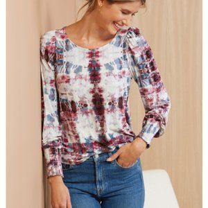 Allison Joy Evereve XL Elana Smock Puff Top Wine/Grey TieDye
